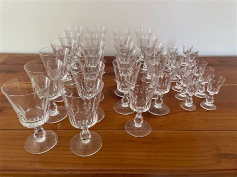 Proantic Ancien Service De Verres En Cristal Marqué époque XX Eme