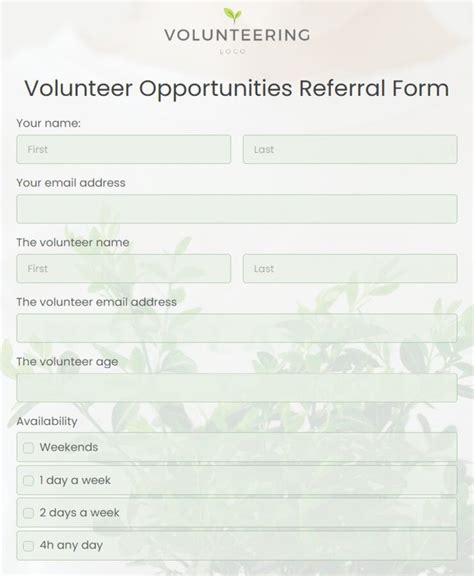 Free Volunteer Opportunities Referral Form Template