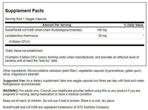 Swanson Lactobacillus Rhamnosus With FOS Probiotic Supplement