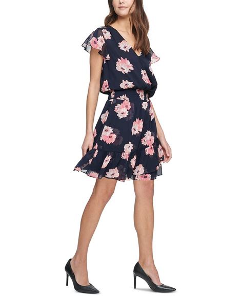 Tommy Hilfiger Floral Print Chiffon Fit And Flare Dress Macys