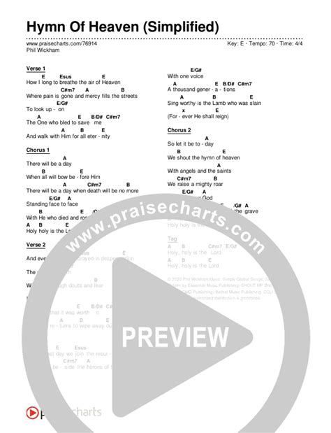 Hymn Of Heaven (Simplified) Chords PDF (Phil Wickham) - PraiseCharts