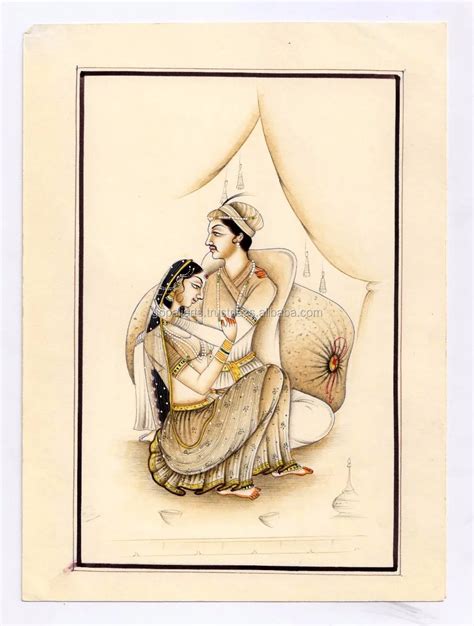 Erotic Scene Indian Hand Painted Water Colot Paper Mughal Harem