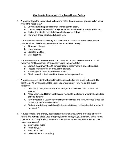 Renal Urinary System Chapter 60 Assessment Of The Renal Urinary