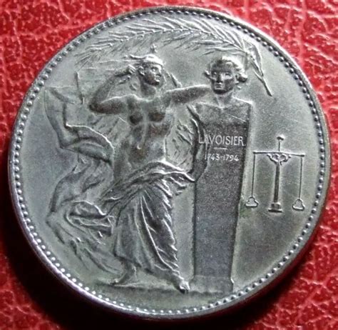 Art Nouveau Naked Woman Standing Holding Antoine Lavoisier Statue Medal