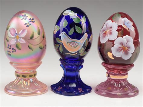 Fenton Hand Painted Glass Eggs Ebth