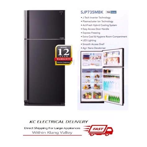 Sharp Plasmacluster J Tech Inverter 2 Door Refrigerator Fridge Sjp735mbk Lazada