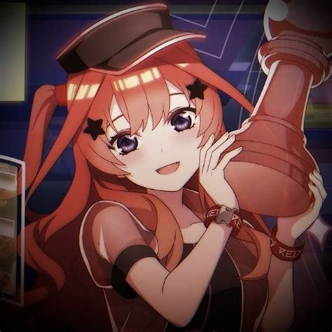 An Anime Girl With Long Red Hair Wearing A Top Hat And Holding Her Hand