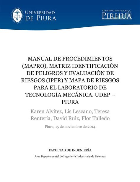 Manual De Procedimientos Matriz Iper Y Mapa De Riesgos Para El