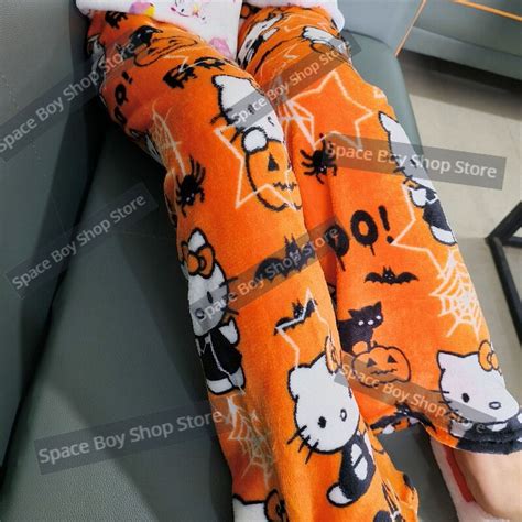 Halloween Hello Kitty Pajama Pants Plus Size Sanrio Fleece Double Elastic Fabric Soft Trousers