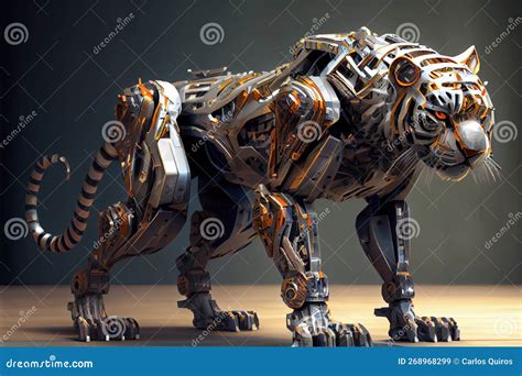 Steampunk Tiger Robotic Tiger Ai Art Generated Stock Illustration