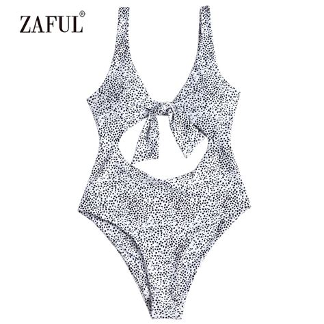 Zaful Leopard Swimwear Women Tie Front Cutout One Piece Swimsuit Sexy