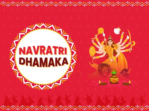 Navratri Dhamaka Poster Design With Goddess Durga Maa Sculpture Lit