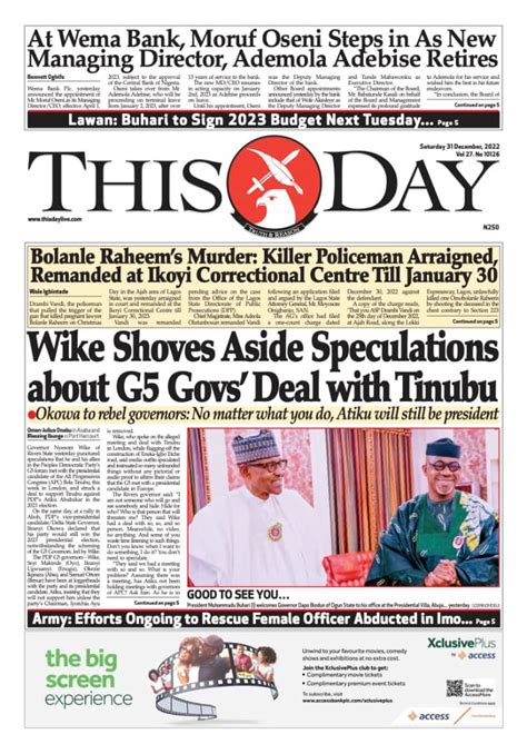 Newspaper Headlines G Governors Divided Over Adoption Of Tinubu Obi