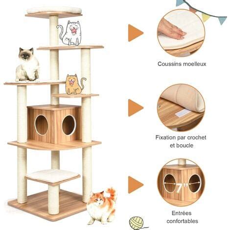 GOPLUS Grand Arbre A Chat 175 CM En Bois 6 Niveaux Avec Plateformes