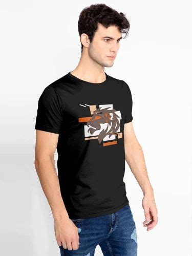 Cotton Mens Black Printed T Shirts Round Collar At Rs 150 In Surat