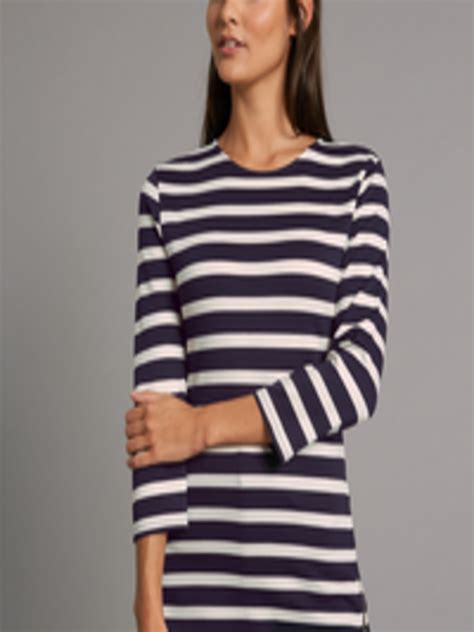 Buy Marks Spencer Women Navy Blue Striped Round Neck T Shirt