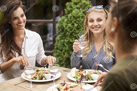 Three Best Friends During Lunch Time Stock Image Image Of Looking Beautiful 58803255