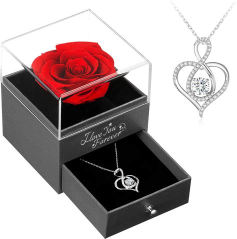 Amazon ASELFAD Preserved Real Red Rose With Infinity Heart