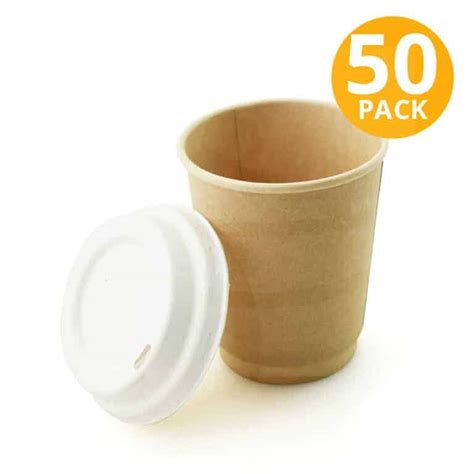 Vasos para Café con Tapa 8 OZ Kraft de Doble Pared 50 Vasos