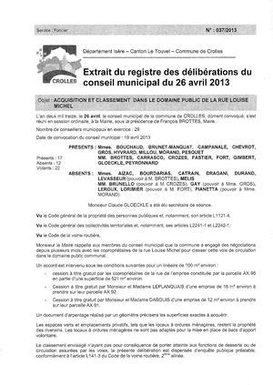 Calam O Crolles Deliberation Acquisition Et Classement Ds