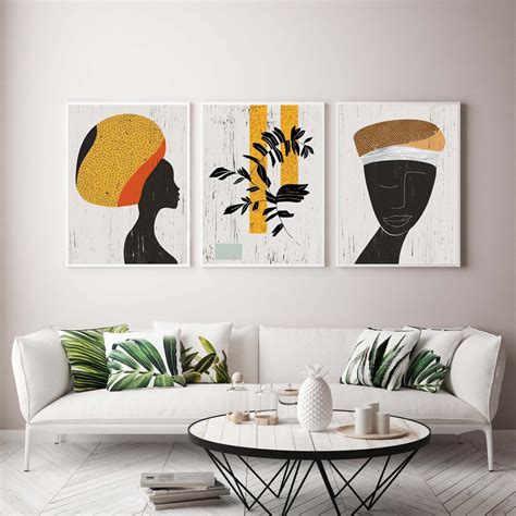 African Couple Portraits Ethno Motive Wall Art Set Abstract Etsy