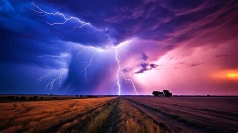 Premium Photo Lightning Storm Over A Prairie Landscape