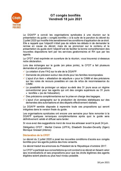 Gt Cong S Bonifi S Du Vendredi Juin Cfdt Fp Sgen Cfdt