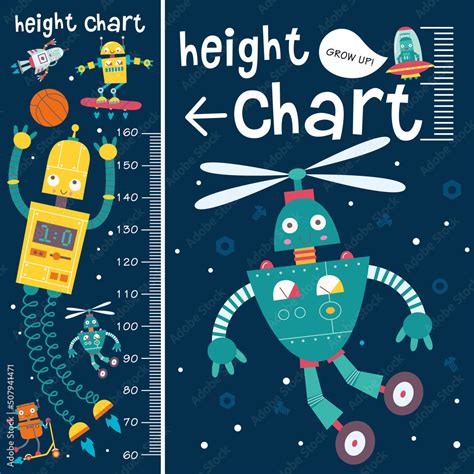 Kids height chart. Vector isolated illustration with cute robots. Stock Vector | Adobe Stock