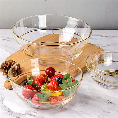 China Nordic Crystal Round Glass Fruit Salad Bowl Modern Luxury Gold