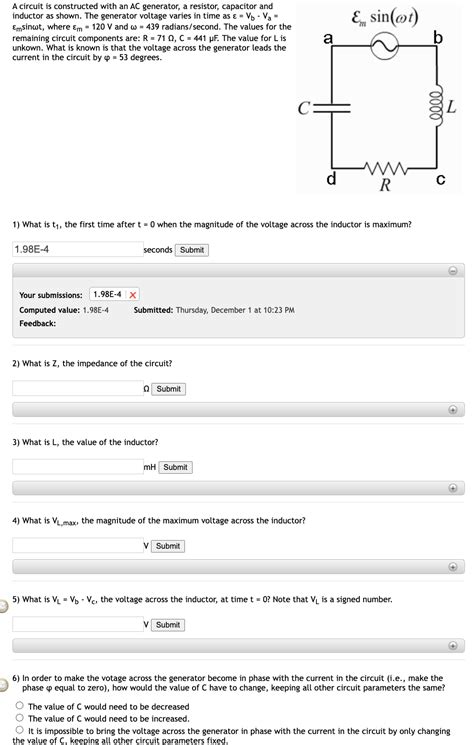 Solved A Circuit Is Constructed With An Ac Generator A