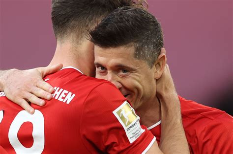 Bayern Munichs Robert Lewandowski Revels In Bundesliga Title Hat