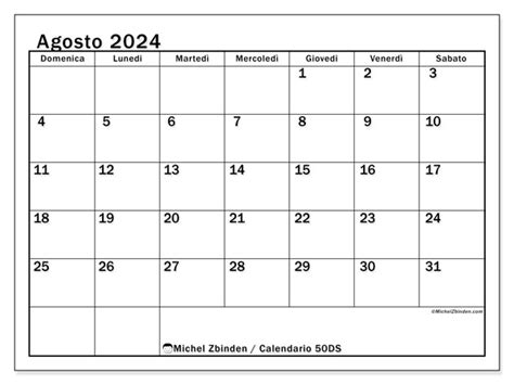 Calendario Agosto 2024 50 Michel Zbinden IT