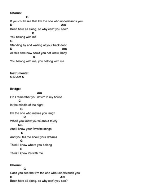 Taylor Swift You Belong With Me Lyrics