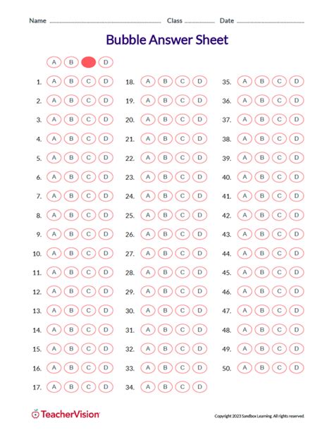 Bubble Answer Sheet For Tests Teachervision