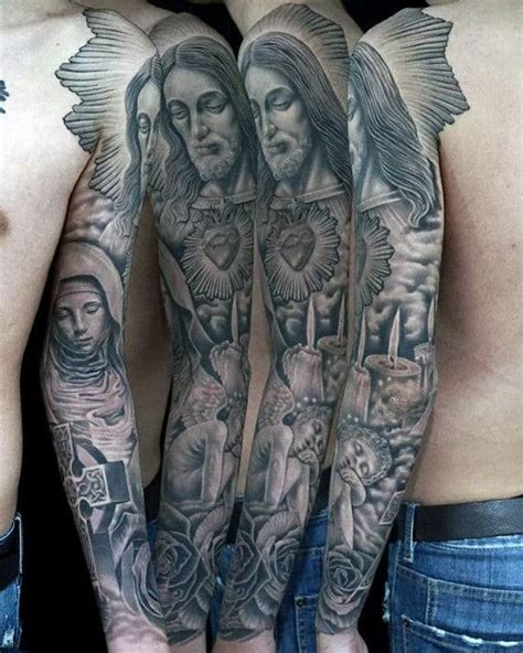 Jesus Sleeve Tattoo Designs For Men Religious Ink Ideas