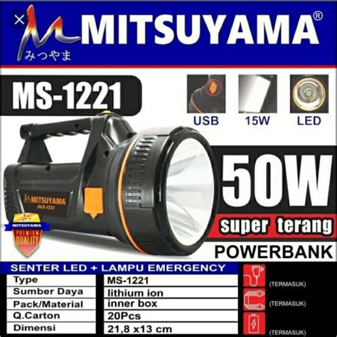 Jual Senter Led Tangan Plus Emergency Super Terang 50 Watt MS 1221 Bisa