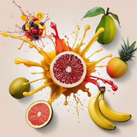 Realistic Fruit Juice Splash Burst Composition With Spray Images And