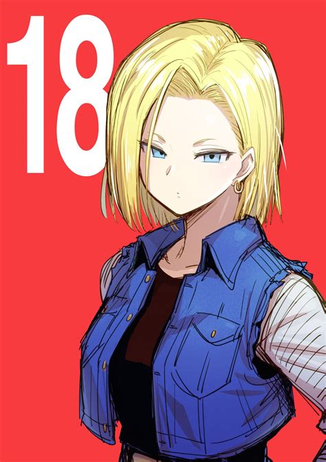 Safebooru 1girl Android 18 Blonde Hair Blue Eyes Character Name Denim Denim Jacket Dragon Ball