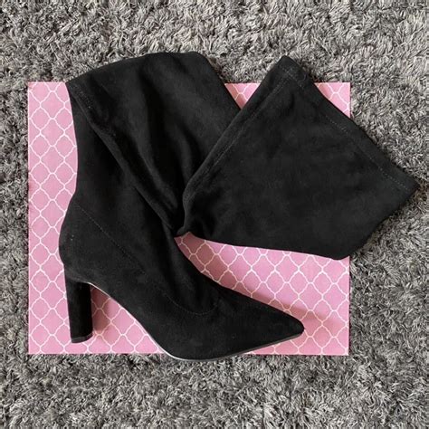 Thigh High Suede Boot Heels With A Pointed Toe From Depop