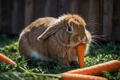 Premium Photo A Fluffy Bunny Nibbling On A Carrot