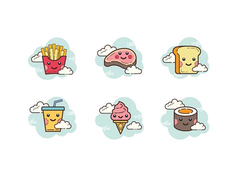 Cloud icons: kawaii food by Alex Chizh for Icons8 on Dribbble