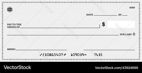 Blank Bank Check Checkbook Cheque For Dollars Vector Image