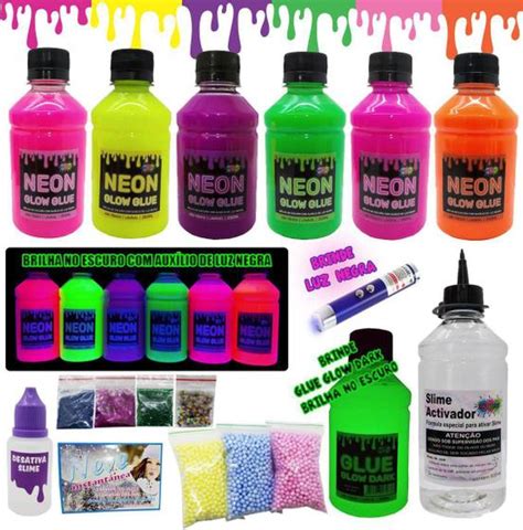 Kit Para Fazer Slime Colas Neon E Luz Negra Lan Amento Ine Slime