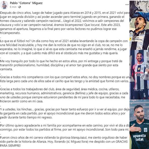 Pablo Míguez Se Despidió De Alianza Lima Con Sentido Mensaje E Hizo Confesión Sobre Su Salida