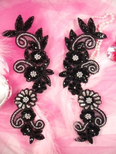 Black Sequin And Beaded Flower Applique Glory S House