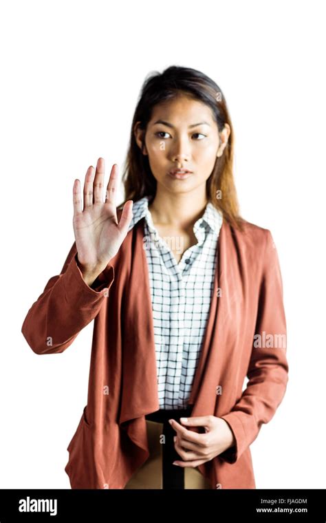 Serious Businesswoman Showing Her Hand Stock Photo Alamy