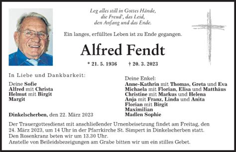 Traueranzeigen Von Alfred Fendt Augsburger Allgemeine Zeitung