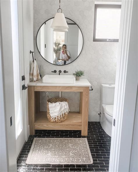 Oak Vanity With Black Finishes Becki Owens Beckiowens Instagram