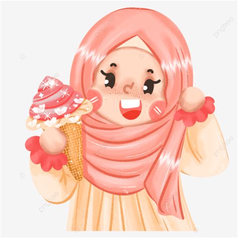 Ilustraci N De Linda Chica Musulmana Con Helado Png Helado Musulm N