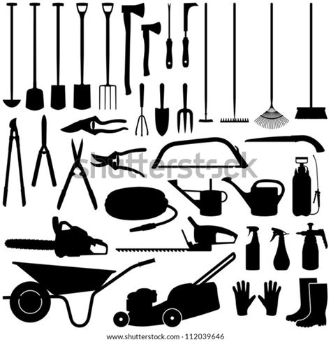 Gardening Tools Collection Vector Silhouette Stock Vector (Royalty Free ...